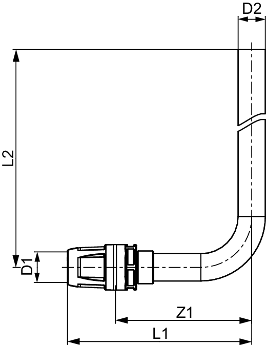 TECElogo-Push Heizkörper-Montagewinkel 20 x 15 mm Cu, 300 mm