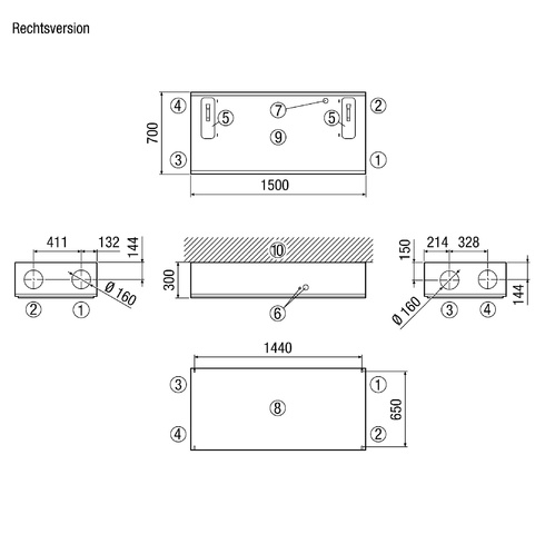 Maico Raumluft-System WS 300 Flat KBR Bypass-Rechtsausführung, Vorheizregister