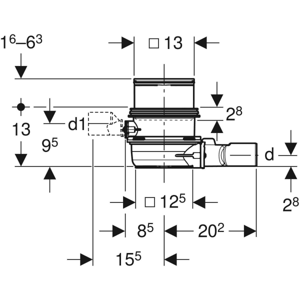 Geberit Bodenablauf Varino horizontal d50