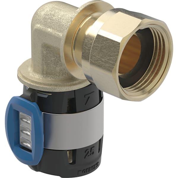 Geberit FlowFit Übergangsbogen 90Gr mit Überwurfmutter, SiBr d25-G3/4