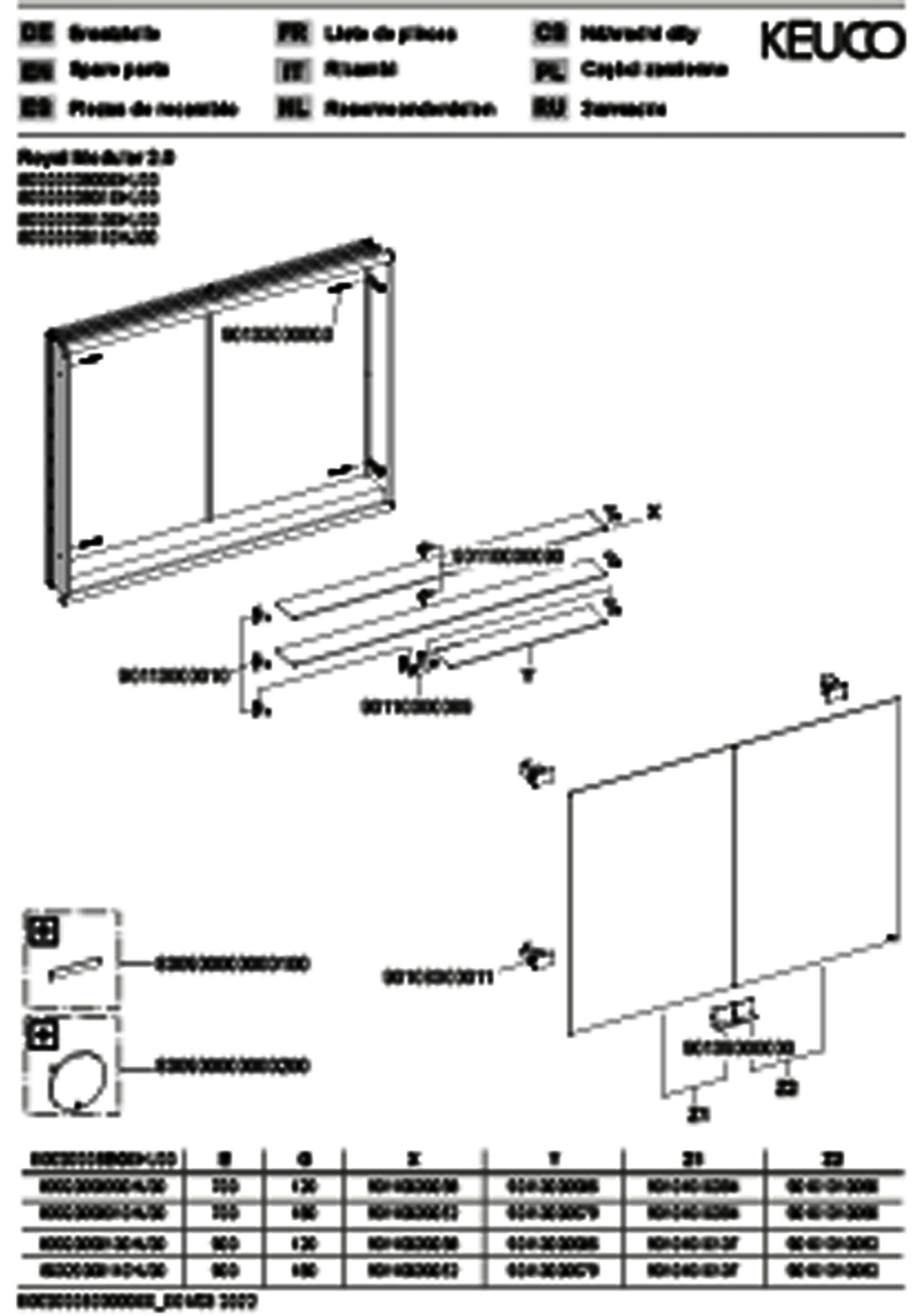 KEUCO Royal Modular 2.0 SPS, unbel. 80020, Einb,2Steckd,sb-elox,800x700x120mm
