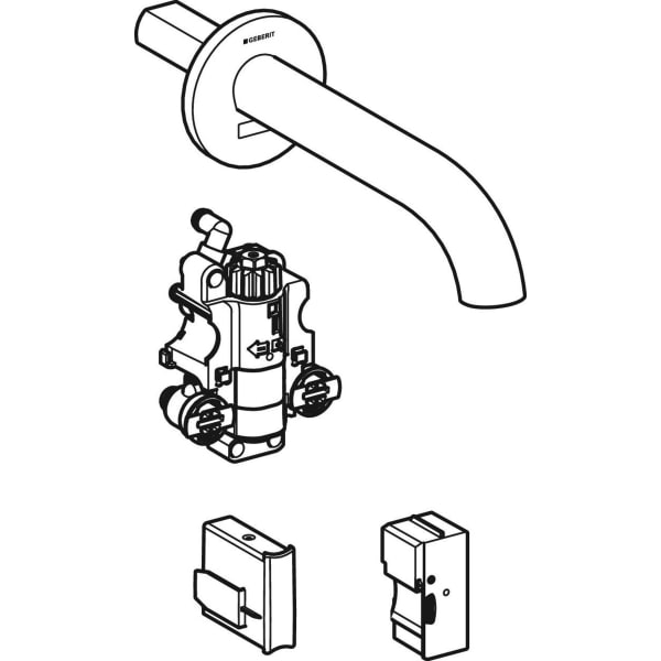 Geberit Piave WT-Arm., Wandmontage, Netzbetr. f. UP-Funkt.Box Therm.Misch.,L:22cm, swm