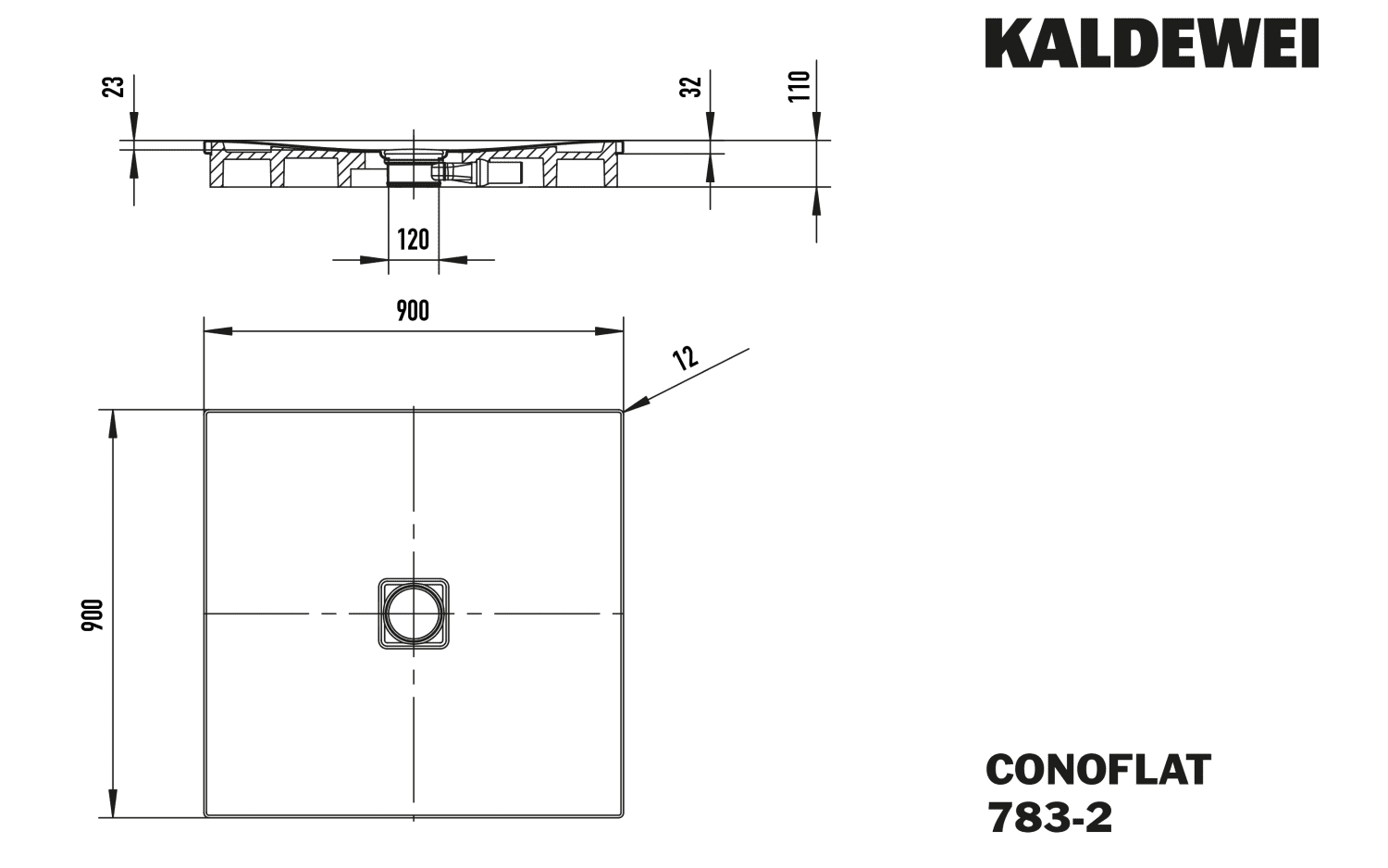 KA DW CONOFLAT mit Wannenträger Mod. 783-2,900x900mm,alpwm,SEC,m. WT