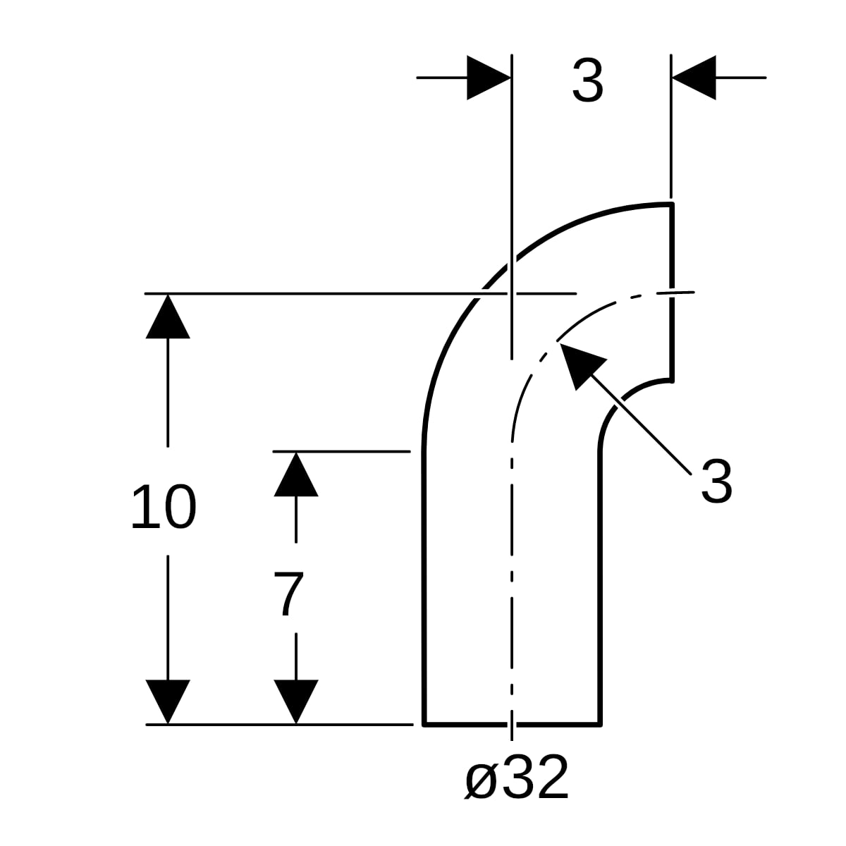 Geberit PE Bogen 90Gr mit langem Schenkel d32
