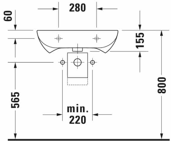 DU Waschtisch D-Code Vital Med 600 mm ohne ÜL, mit HLB, 1 HL, weiß