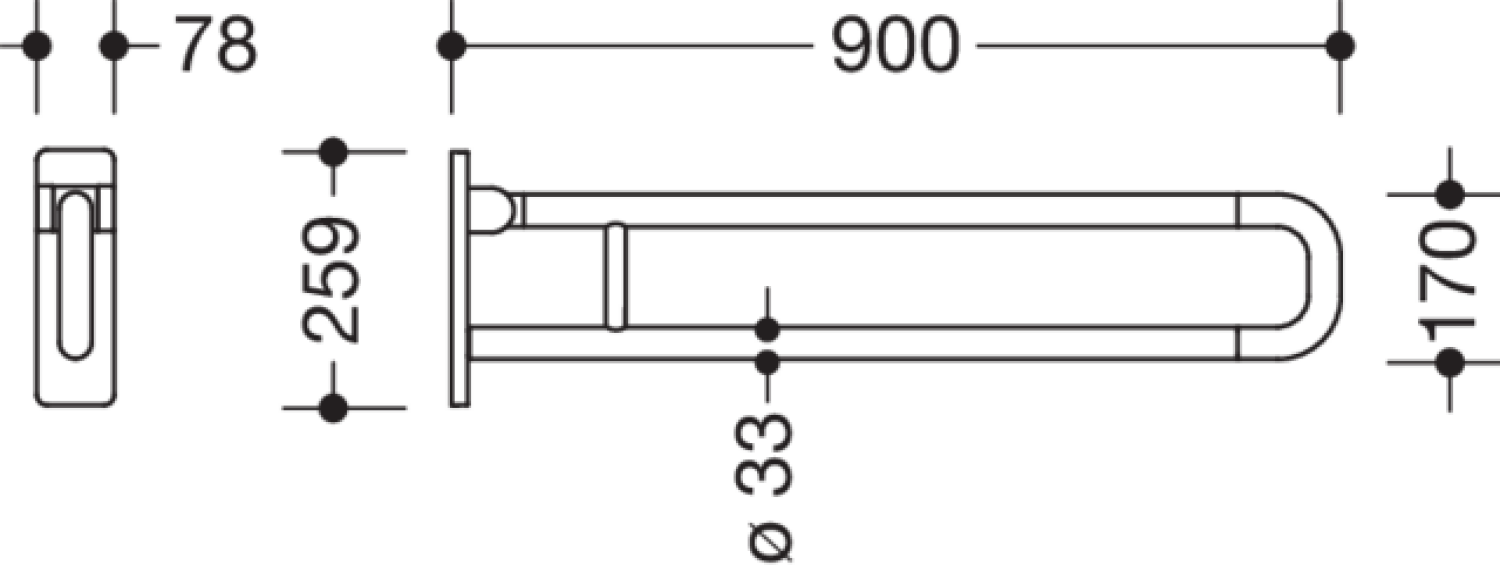 HEWI Stützklappgriff drehb. Ser 801, L:900mm, Aluminiumkern reinweiß