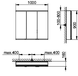 KEUCO Royal Modular 2.0 SPS, bel. 80031, Vorb,oSteckd,sb-elox,1000x900x160mm
