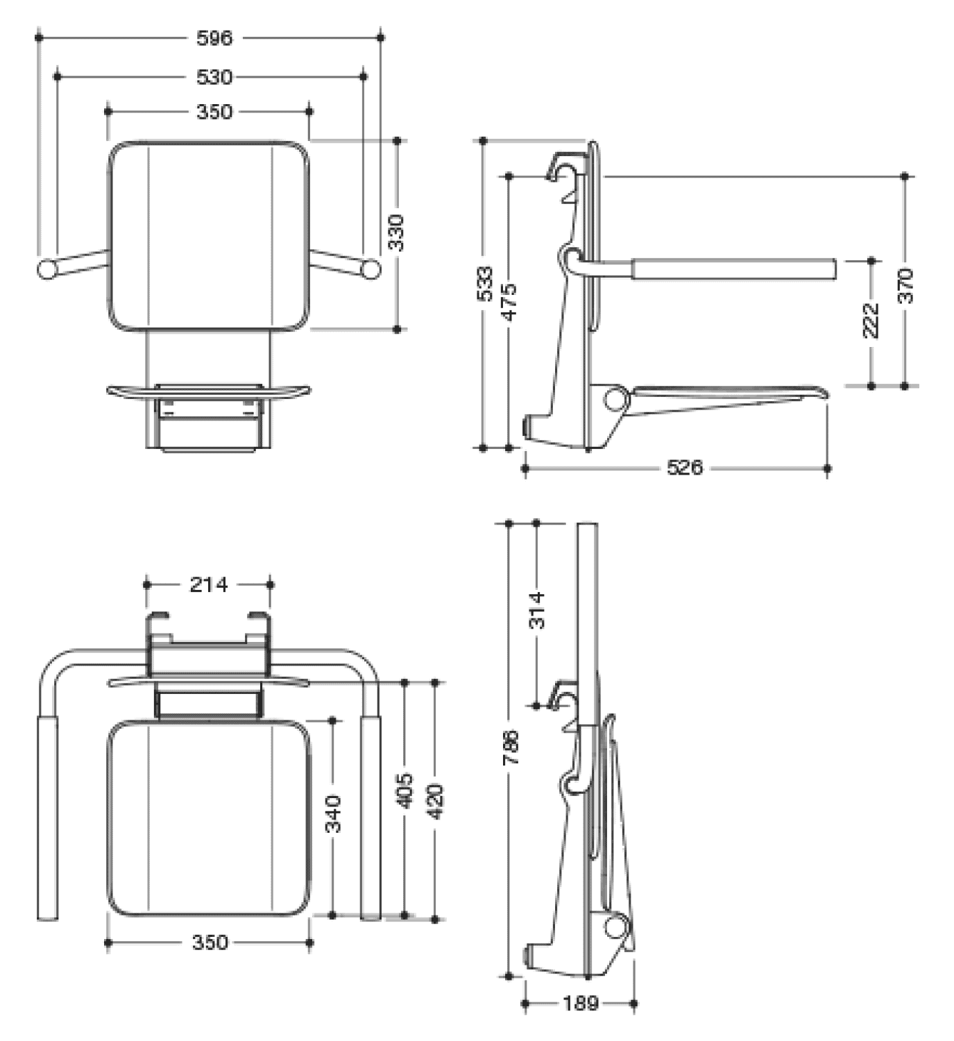HEWI Einhängesitz mit Armlehnen, klein pulverbesch. weiß tiefmatt