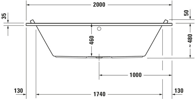 DU Starck Badewanne 2000x1000 Einbau Mittelabl.,Rückenschr. 2 L/R, Weiß