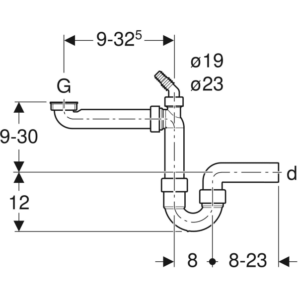 Geberit Rohrbogengeruchsverschluss für ein Spülbecken Abgang horiz. G1 1/2x50