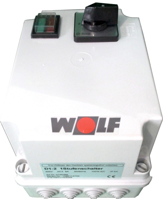 Wolf 1-Stufenschalter D1-2 Motorvollschutzschalter 8A, 400 V Wolf 1-Stufenschalter D1-2 Motorvollschutzschalter 8A, 400 V
