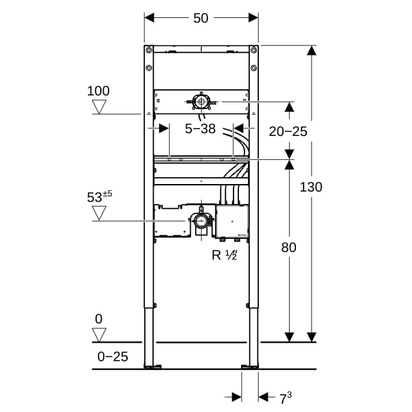 Geberit Duofix Element f. WT, 130 cm elektr. Wandarmatur mit UP-Funktionsbox