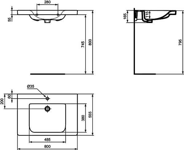 IS Waschtisch Connect Freedom,1Hl.,o.Ül. ,unterfahrbar, 800x555x165mm, Weiß
