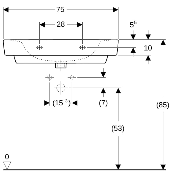 Geberit Renova Plan Waschtisch, 75x48cm m. Hl., o. Ül., weiß