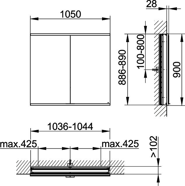 KEUCO Royal Modular 2.0 SPS, bel. 80021, Einb,1Steckd/USB,sb-elox,1050x900x120mm