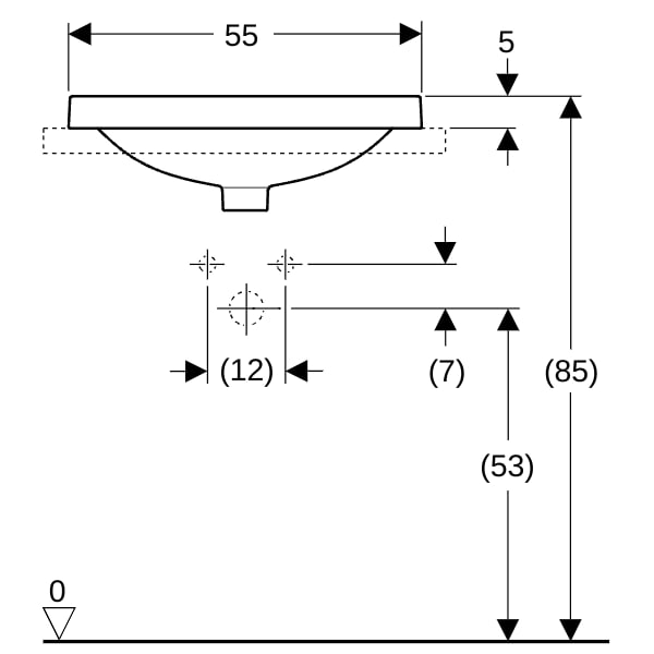 Geberit VariForm Einbauwaschtisch, rechteckig 55x40cm, o. Hl, m. Ül., weiß, KeraTect