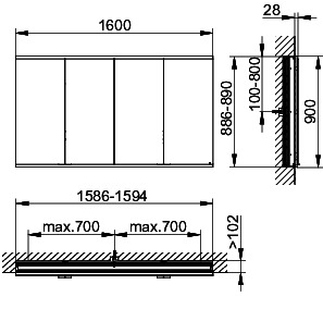 KEUCO Royal Modular 2.0 SPS, unbel. 80040, Einb,4Steckd,sb-elox,1600x900x120mm