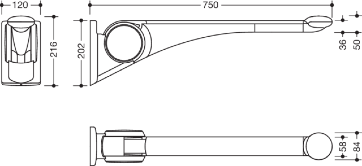HEWI Stützklappgriff Premium,750 mm weiß hochgl.- weiß matt