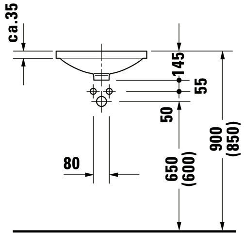 DU Einbauwaschtisch Architec 420 mm EB v.u.,o.ÜL,o.HLB,u.glasiert,weiß