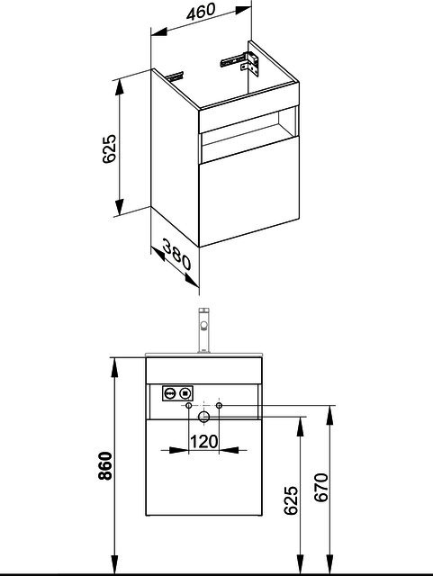 KEUCO WUB, 1-trg. Stageline 32822 Anschl.li. Sd./Bel. 460x625x380mm vulk.