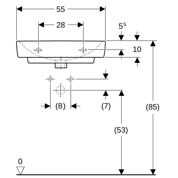Geberit Renova Compact Waschtisch, 55x37cm m. Hl., m. Ül., weiß