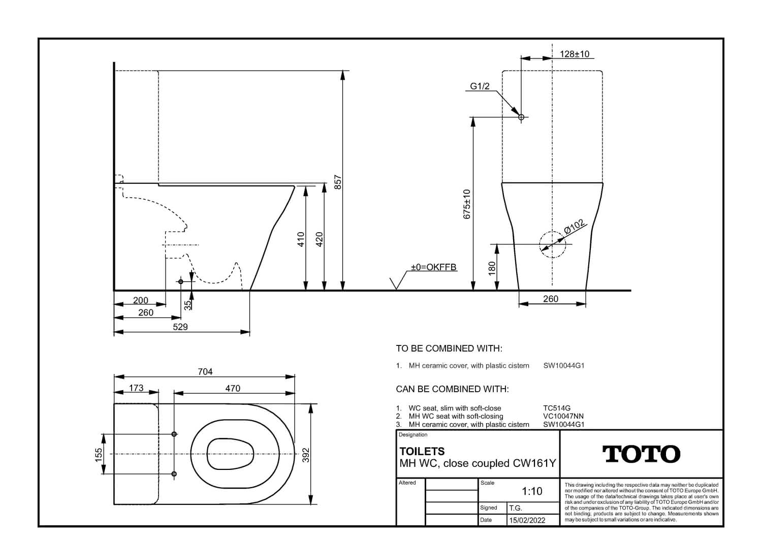 TOTO MH Stand-WC CW161Y tief mit Tornado-Flush, Abgang waagrecht weiß