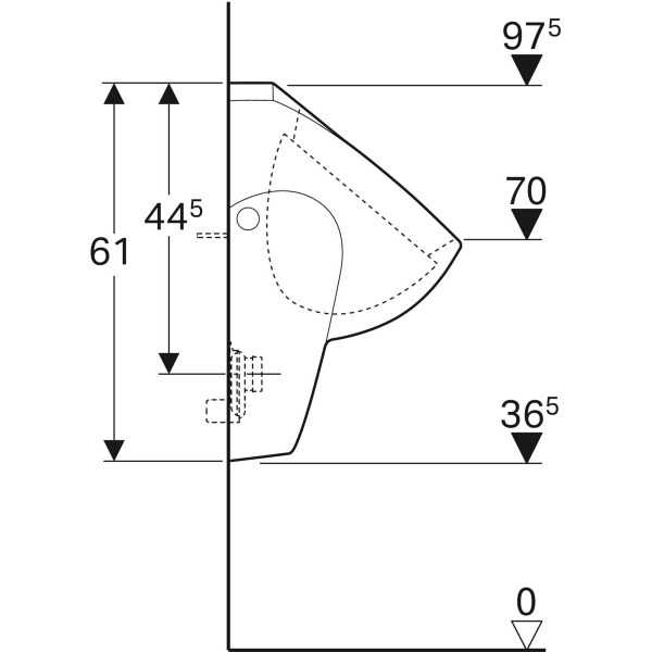 Geberit Renova Urinal, Zulauf von oben Abgang nach hinten oder unten, weiß Tect