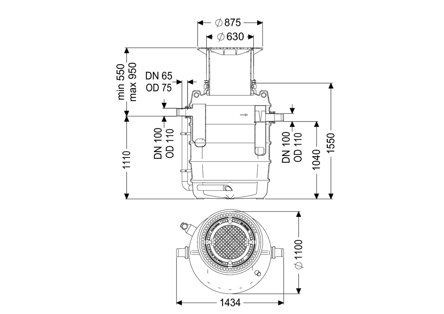 KESSEL-Fettabscheider EasyClean ground NS 4, Direct, 550-950 mm, A/B, links