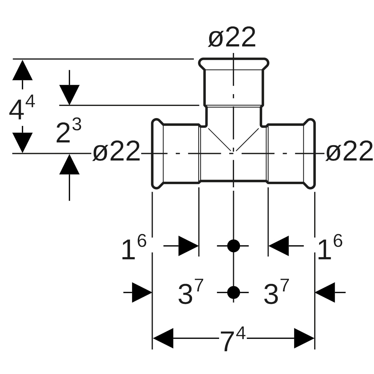 Geberit Mapress Edelstahl T-Stück egal d22-22-22