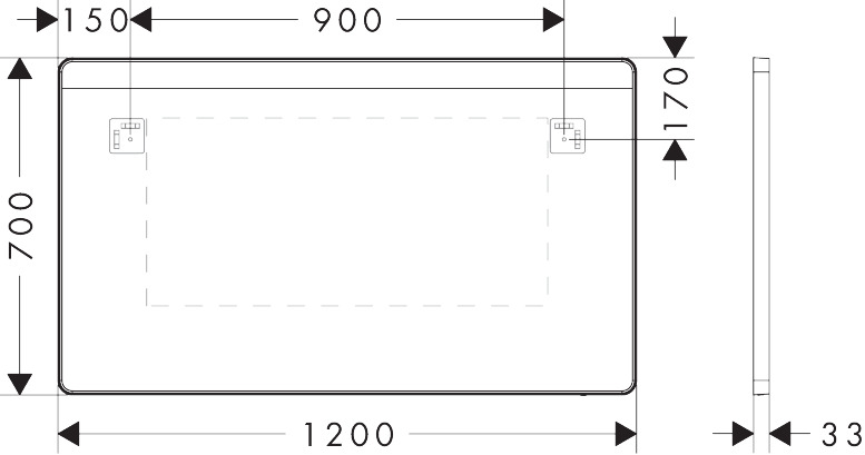 Hansgrohe Spiegel Xarita Lite Q 1200/30 m.hor.LED Beleuchtung IR Sensor MSW