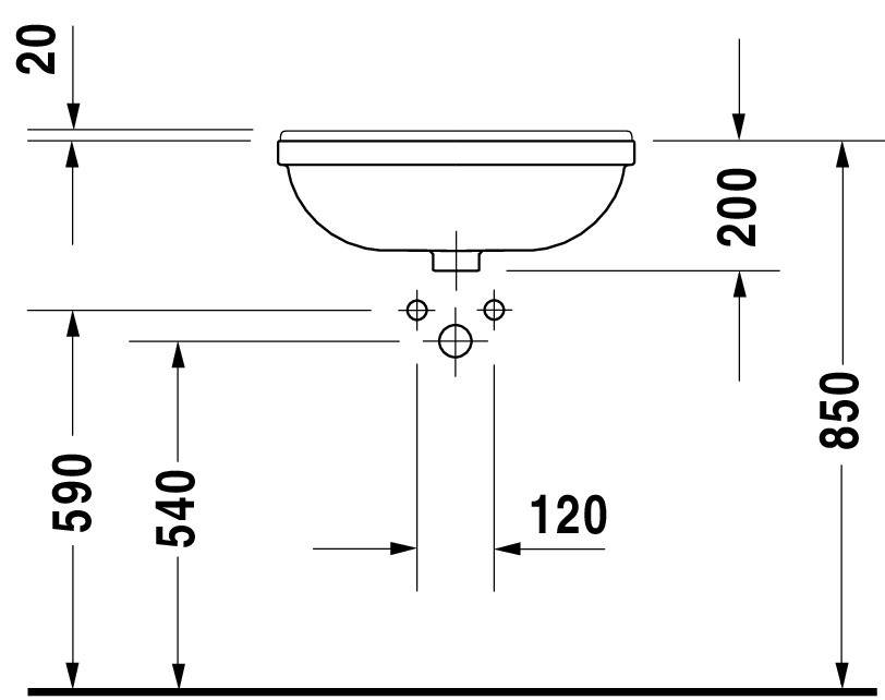 DU Halbeinbauwaschtisch Starck 3 550 mm mit ÜL, mit HLB, 1 HL, weiß