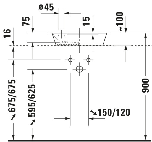 Duravit Aufsatzbecken Cape Cod 460 mm mit Armatureninsel, ohne ÜL, weiß WG