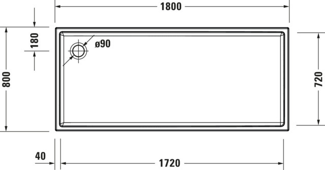 Duravit Starck Slimline Duschw. 1800x800x65mm Weiß, Antislip