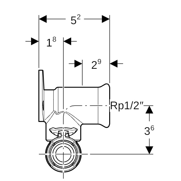 Geberit FlowFit T-Anschlusswinkel 90Gr abgesetzt Rg+ d20-Rp1/2-d20 L:52mm