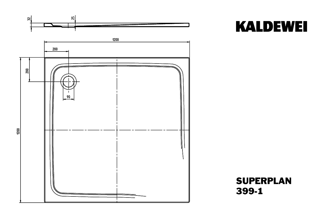 KA DW SUPERPLAN CLASSIC Mod.399-1,1200x 1200mm,alpinweiß,Perl-Effekt,Antislip