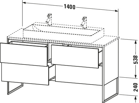 Duravit WTU XSquare 778x1400x548mm 4 Schubkästen, Betongrau Matt