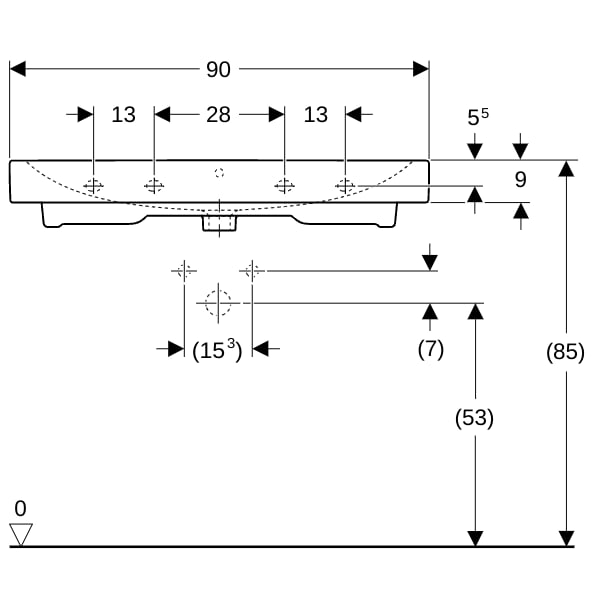 Geberit iCon Waschtisch, 90x48,5cm m. Hl., m. Ül., weiß