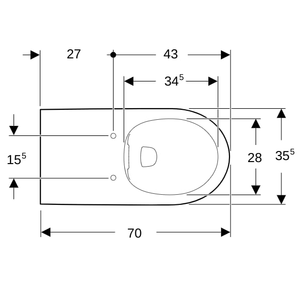 Geberit Renova Comfort Wand-WC Tiefspüler Rimfree, Ausld. 70cm, weiß, KeraTect