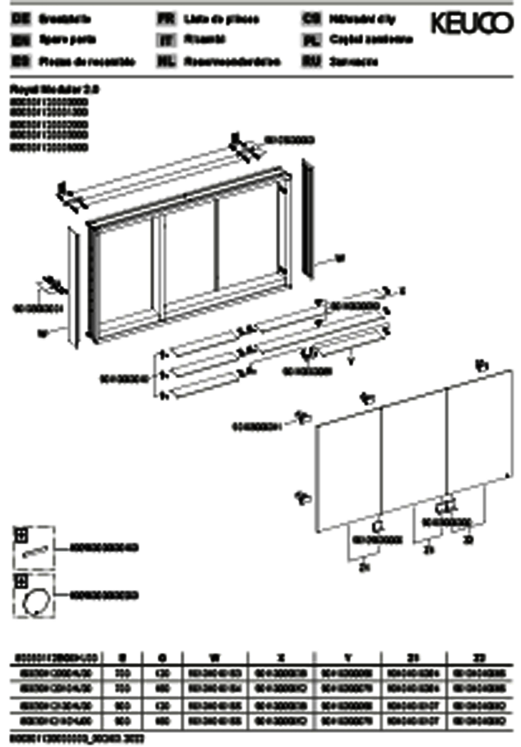 KEUCO Royal Modular 2.0 SPS, unbel. 80030, Vorb,2Steckd,sb-elox,1200x900x160mm