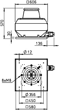 Helios VDD 315/4 T120 Dachventilator 3-PH, Temp. b.120 Grad C