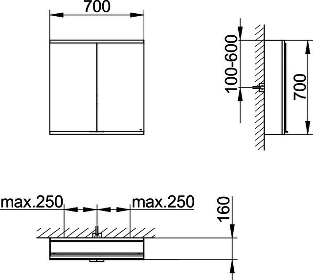 KEUCO Royal Modular 2.0 SPS, bel. 80021, Vorb,1Steckd/USB,sb-elox,700x700x160mm
