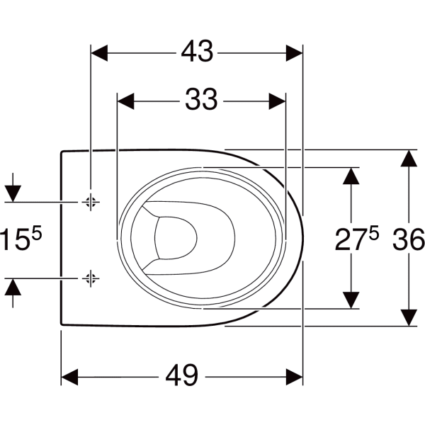 Geberit Renova Stand-WC Tiefspüler, Abg.horiz teilgeschl.Form, T:49cm, weiß