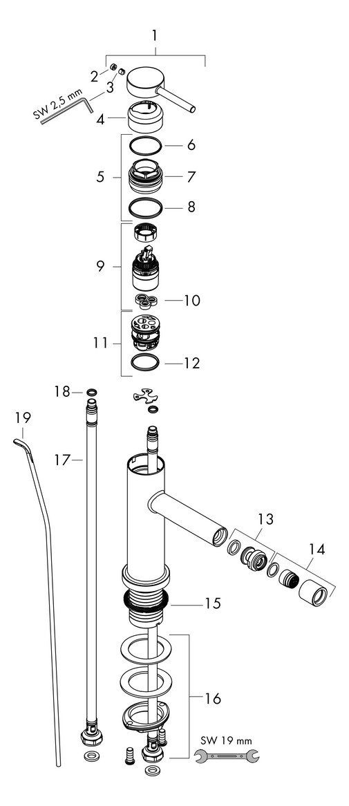 Hansgrohe Bidetmischer Tecturis S mit Zugstangen-Ablaufgarnitur MSW