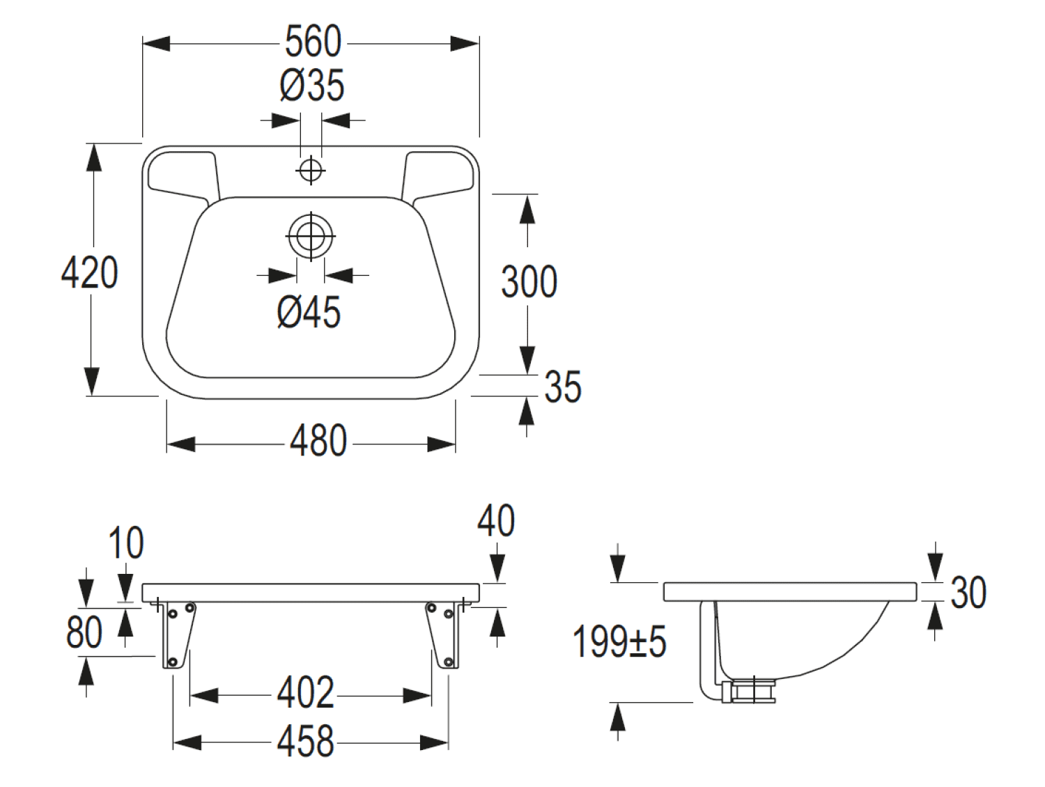 CONTI+ SteelTec Emden Waschtisch m. Überlauf Edelstahl matt 560x420x199mm