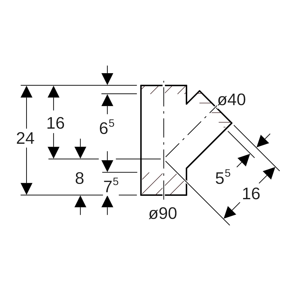 Geberit PE Abzweig 45Gr d90/40