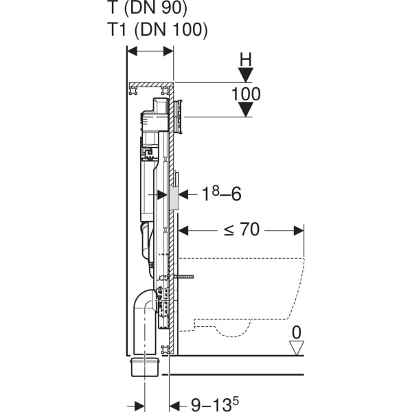 Geberit GIS Element für WWC, 114 cm, mit Sigma UP-SPK 12 cm, für Gabs. Abluft