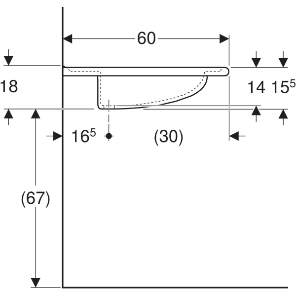 Geberit Vitalis WT, barrierefrei, 65x60cm o. Hl., o. Ül., weiß