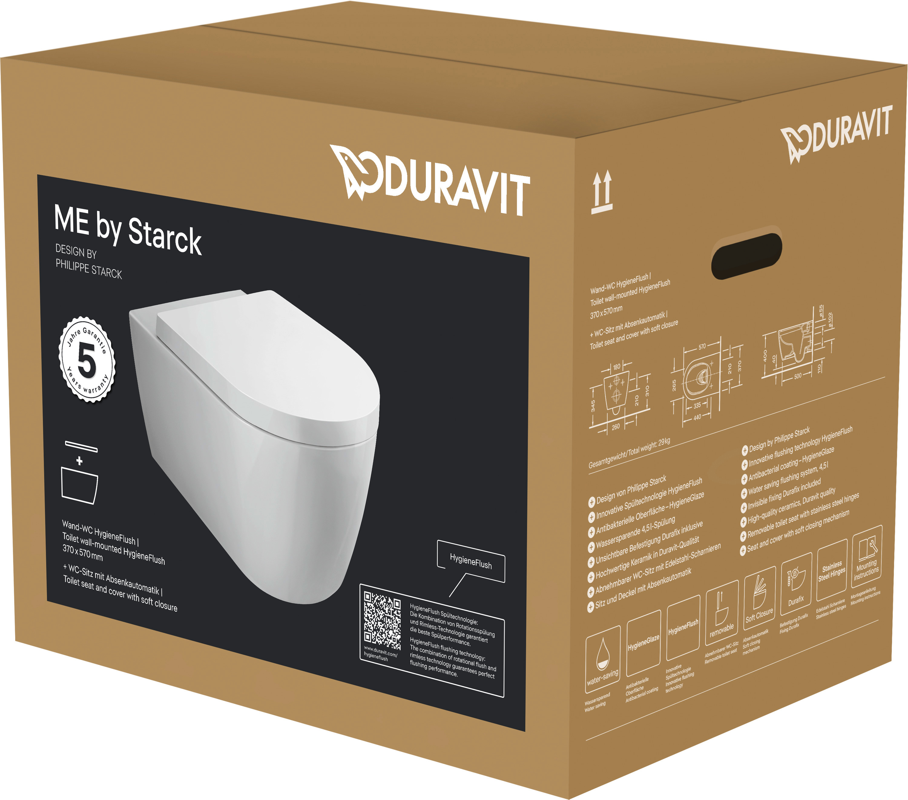 DU WWC-Set 570mm ME by Starck,Hygiene- Flush,Weiß HYG,riml.,TS,WC-Sitz
