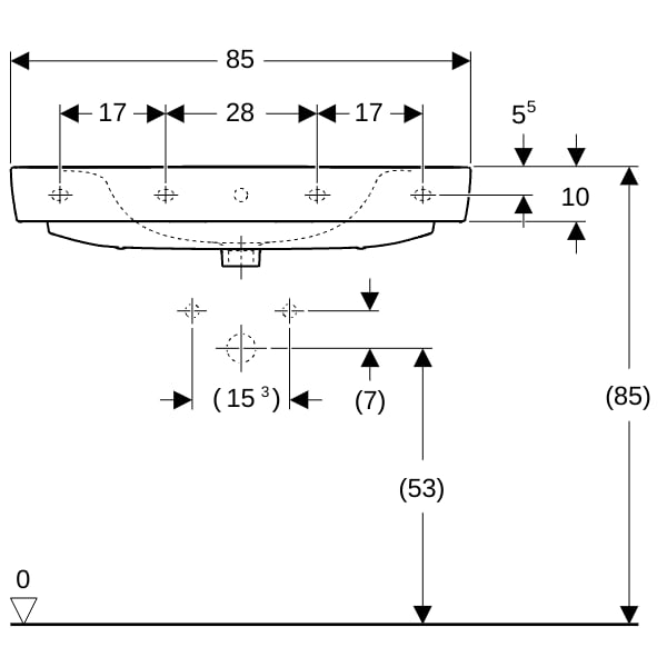 Geberit Renova Plan Waschtisch, 85x48cm m. Hl., m. Ül., weiß, KeraTect