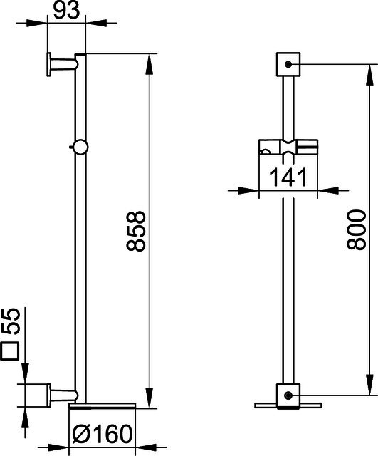 KEUCO Brausestange IXMO 59585, eckig, mit Ablage, verchromt/anthrazit, 855 mm